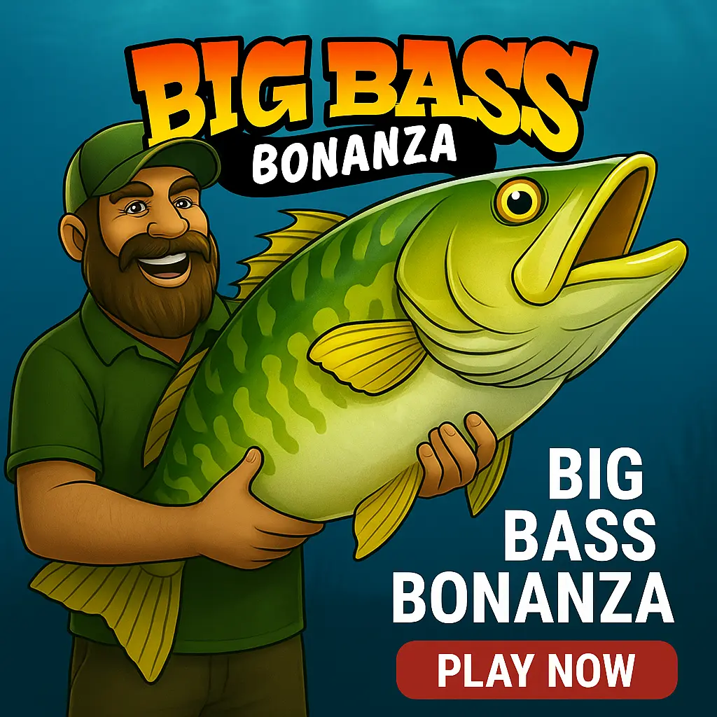 Big Bass Bonanza fishing slot game with angler and bass symbols