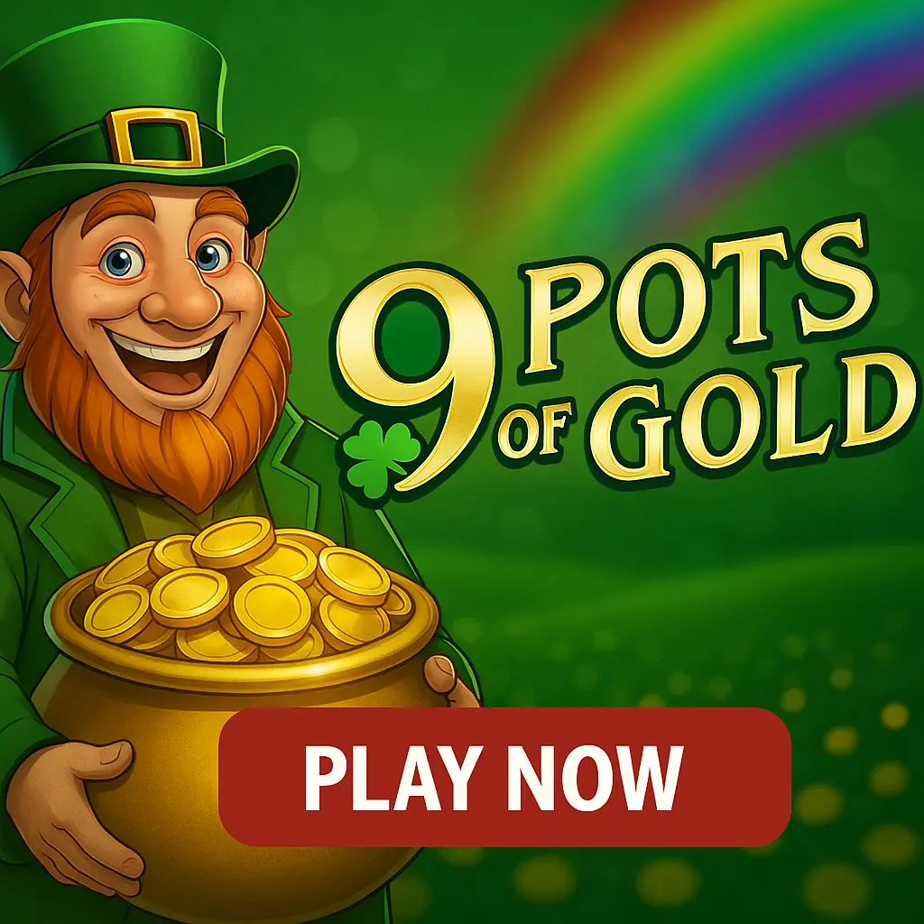 Pots of Gold Irish leprechaun slot with gold pot symbols and Hold & Win feature