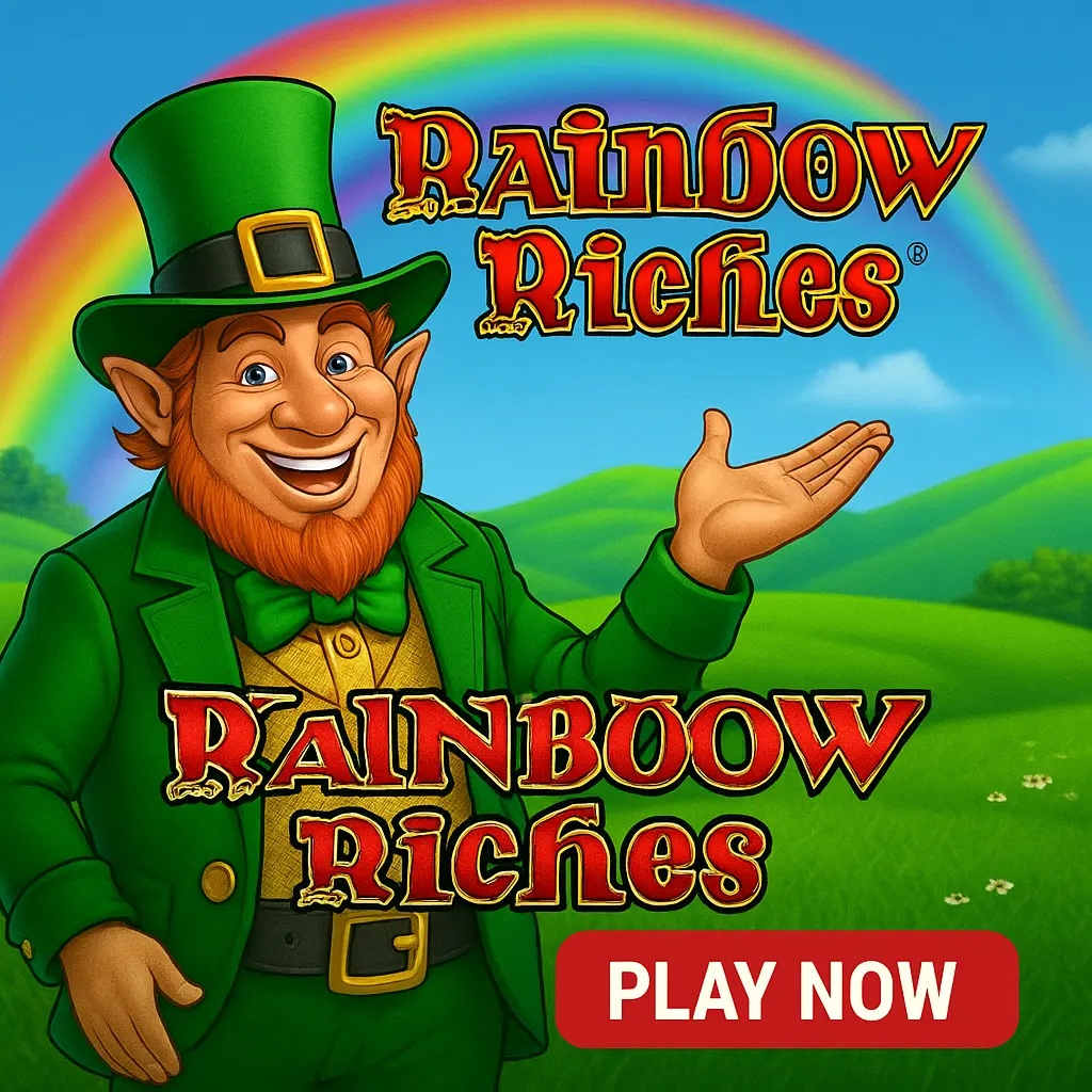 Rainbow Riches classic Irish slot with leprechaun and pot of gold symbols